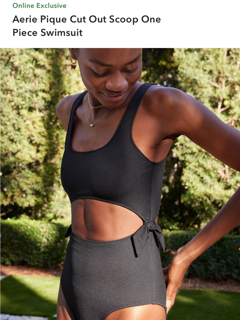 aerie Black Cutout One-Piece Swimsuit with Side Ties